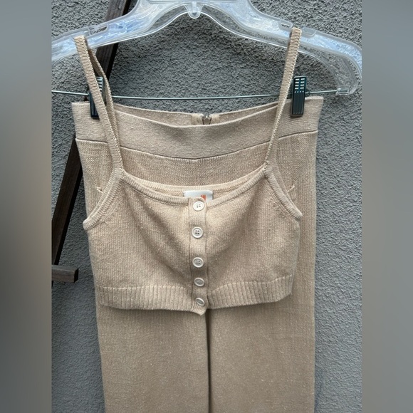 Joostricot solid pants + Linen Button down Crop Cami beige Sandstone - Picture 3 of 11